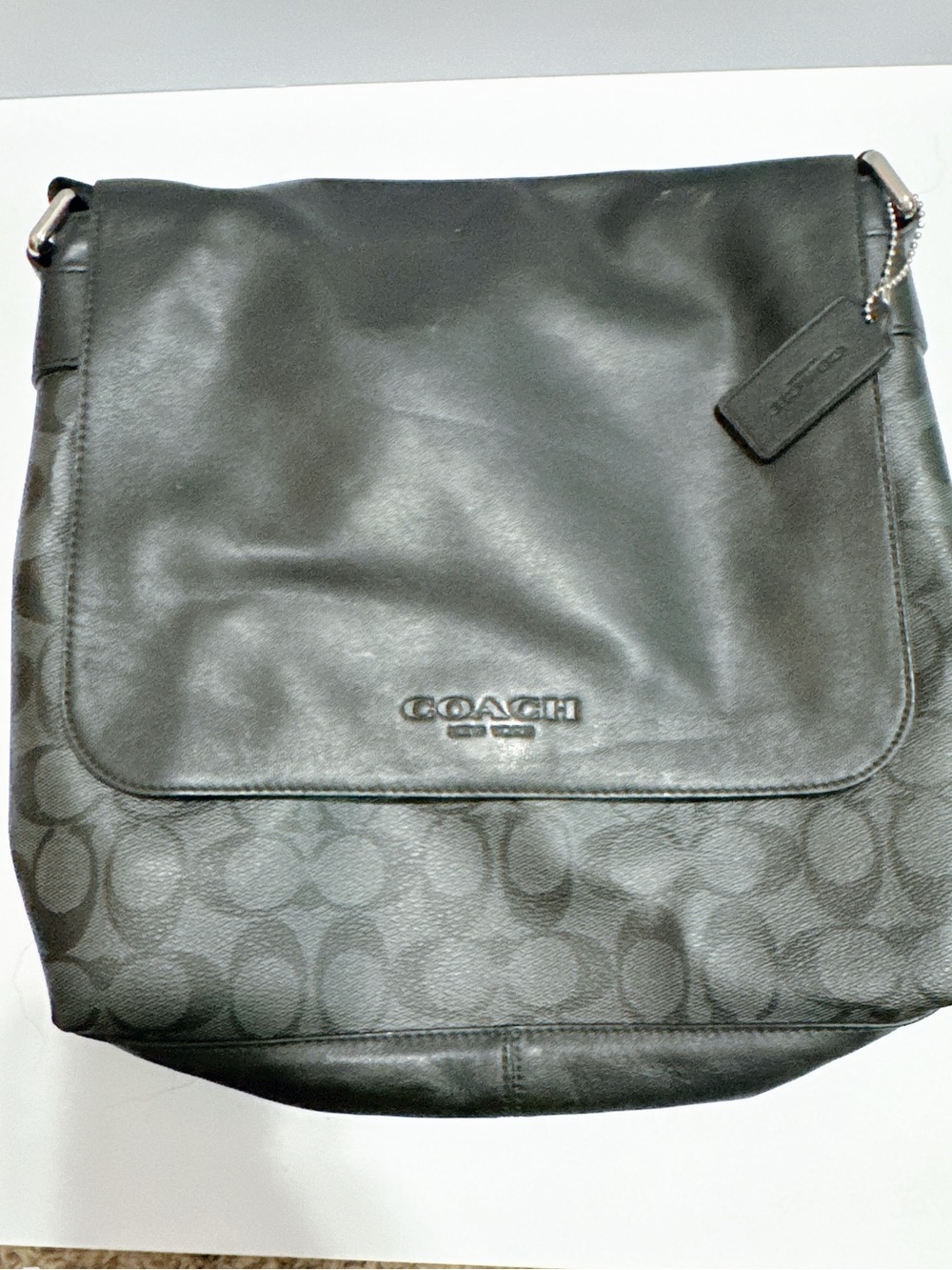 Coach Men’s Black Signature Leather & Canvas Messenger Bag